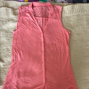 New York & Company Coral Button-Down Sleeveless Top